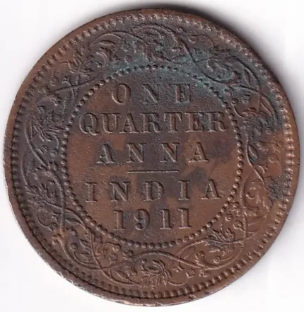 One Quarter Anna 1911 George V British India Cleaned Coin