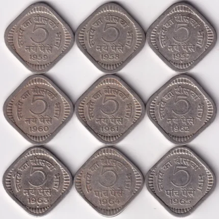 Vintage Indian 5 Naye Paise 1957-1965 Coins Collection