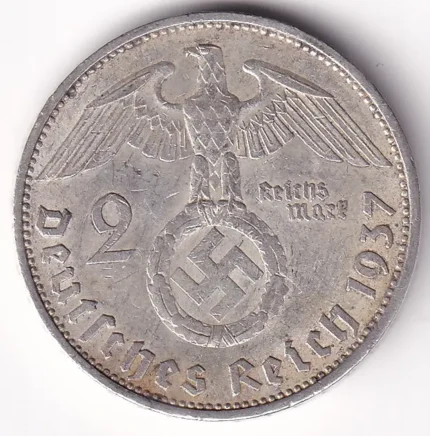 Germany 2 Reichsmark 1937 Paul von Hindenburg Silver Coin