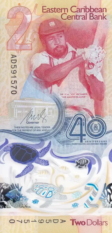 Eastern Caribbean States 2 Dollars Polymer Unc Note