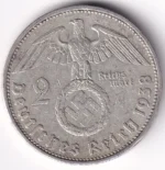 Germany 2 Reichsmark 1938 Paul von Hindenburg Silver Coin