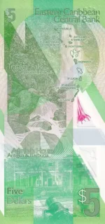 Eastern Caribbean 5 Dollars Polymer Unc Note Queen Elizabeth II - Image 2