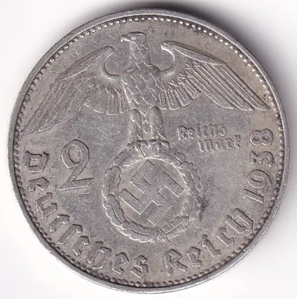 Germany 2 Reichsmark 1938 Paul von Hindenburg E Mark Silver Coin
