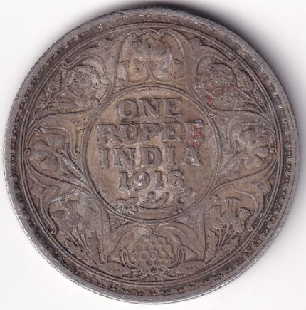 British India One Rupee 1918 Bombay Mint King George V Silver Coin