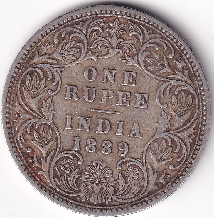 IMG_0013 British India 1 Rupee 1889 Victoria Silver Coin - Image 1
