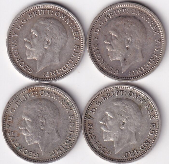 British George V Silver Threepence Coins (1933–1936) Set of 4 Coins - Image 2
