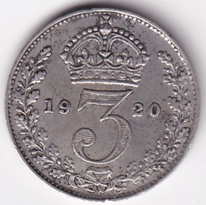 United Kingdom 1920 British Silver Threepence Coin