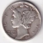 Philadelphia Mint 1 Dime of 1941 of United States Silver Coin