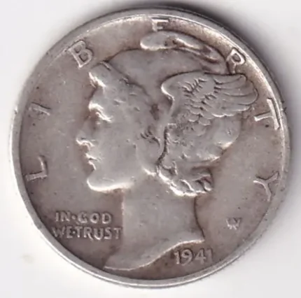 Philadelphia Mint 1 Dime of 1941 of United States Silver Coin