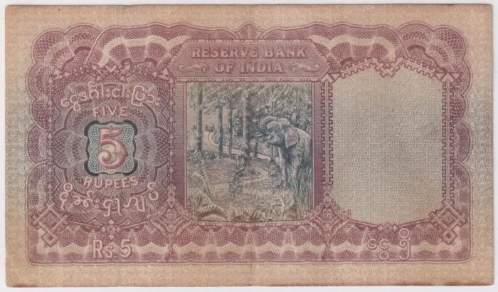 Burma 5 Rupees 1938 King George VI Signed by J B Taylor Note - Image 2