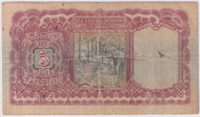 Burma Five Rupees 1938 Signed by J B Taylor Note - Image 2