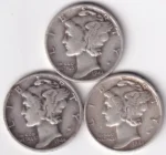 Three Different Mint 1 Dime of 1944 of United States Silver Coins