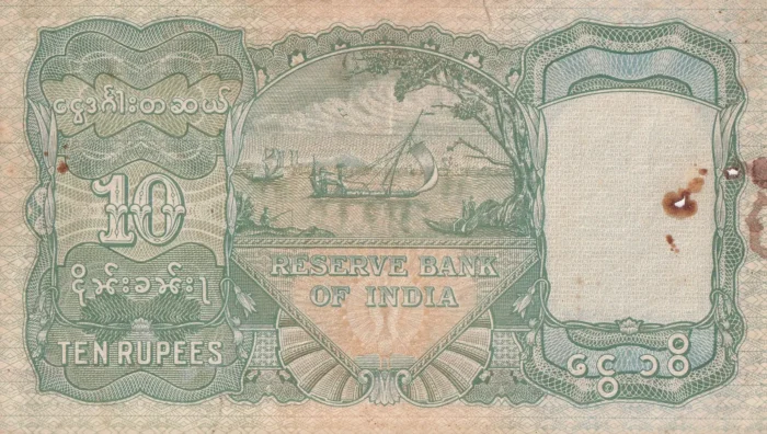 Ten Rupees 1938 Signed by J B Taylor Burma Issue Note - Image 2