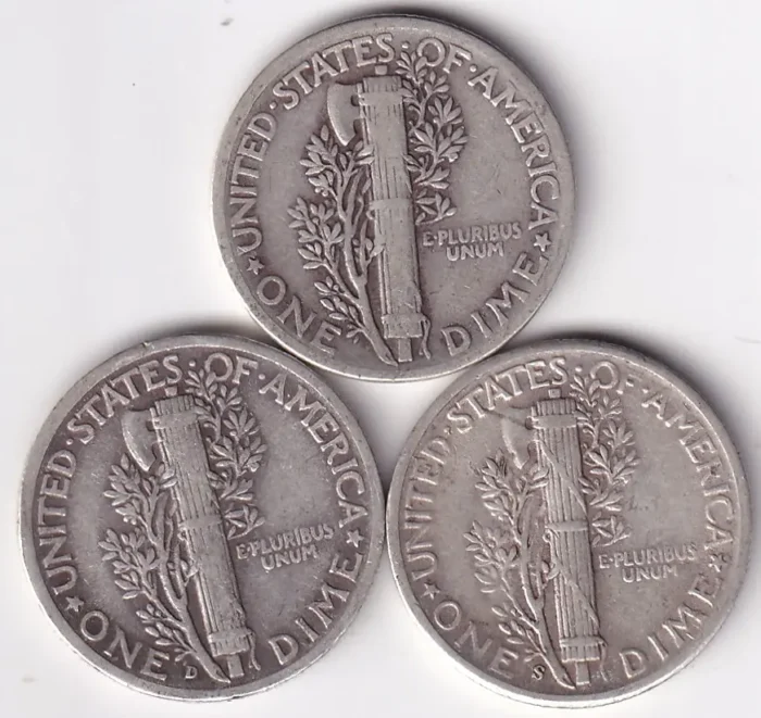 Three Different Mint 1 Dime of 1944 of United States Silver Coins - Image 2