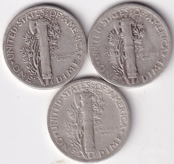 Three Different Mint 1 Dime of 1945 of United States Silver Coins - Image 2
