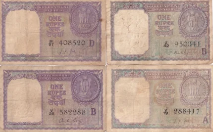 Vintage One Rupee Old One Rupee Four Different Notes Set