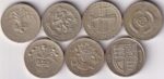 United Kingdom 1 Pound Seven Different Nickel Brass Coins Collection