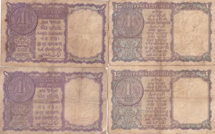 Vintage One Rupee Old One Rupee Four Different Notes Set - Image 2
