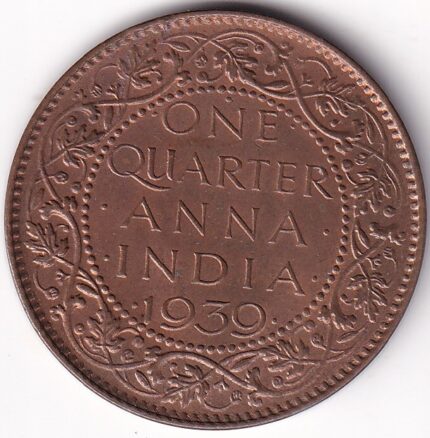 British India One Quarter Anna of 1939 Unc Coin