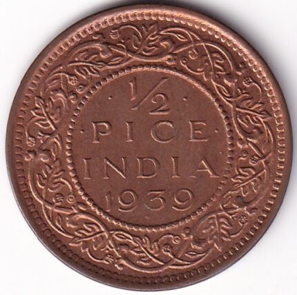 British India Half Pice of 1939 of Bronze Unc Coin