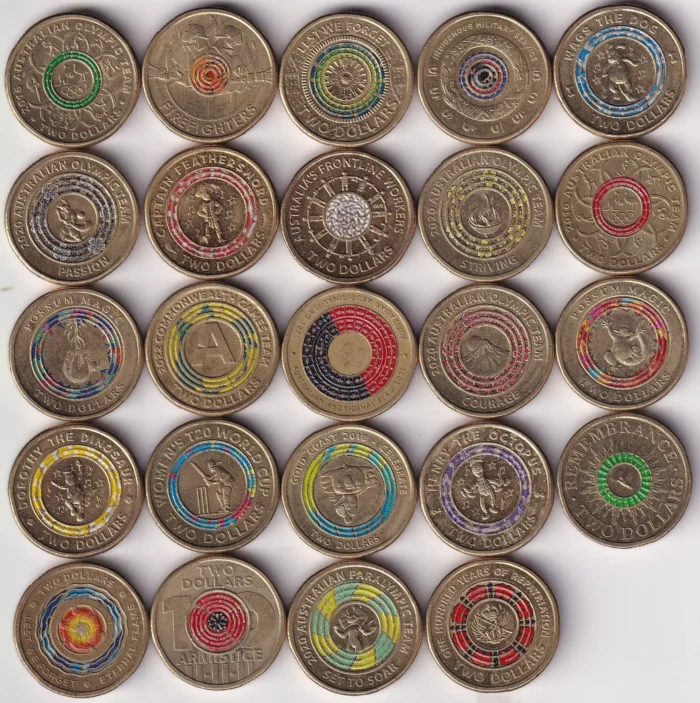 Australia $2 Colour Coin Collection – Set of 24 Different Designs - Image 1