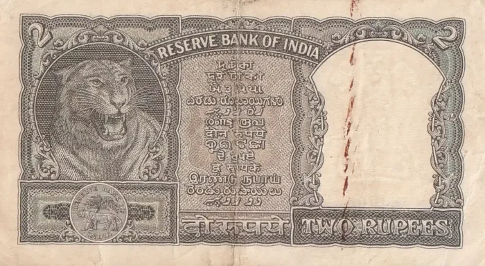 2 Rupees 1965 Olive Green P C Bhattacharya Note - Image 2