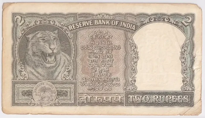 India 2 Rupees 1965 Olive Green Color P C Bhattacharya Note - Image 2
