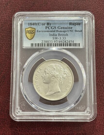 PCGS 1840 One Rupee Environmental Damage Unc Detail Graded Coin