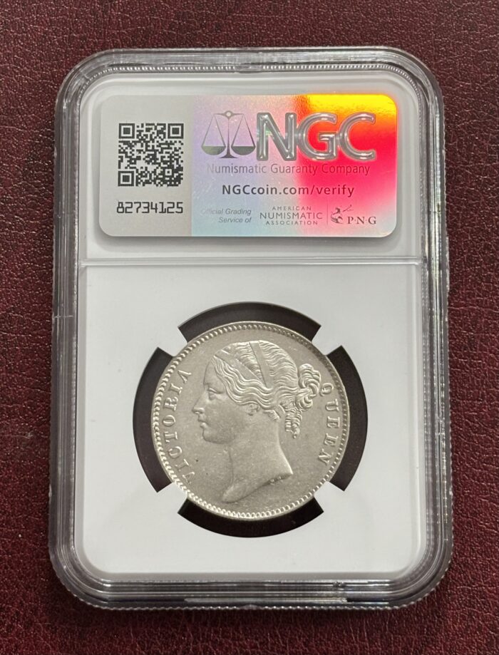 NGC Graded AU 58 East India Company Victoria Queen One Rupee 1840 Silver Coin - Image 2
