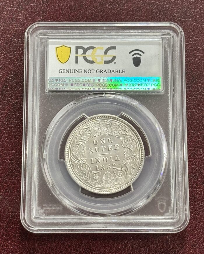 PCGS Graded 1862 One Rupee Victoria Queen Cleaned Unc Detail Coin - Image 2