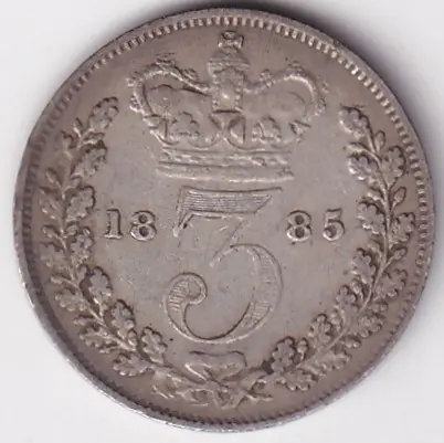 3 Pence of United Kingdom of 1885 of Victoria Silver Coin