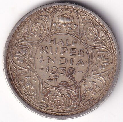Bombay Mint 1939 Half Rupee King George VI Silver Coin
