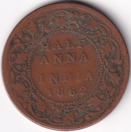 British India Half Anna 1862 Victoria Queen Copper Coin