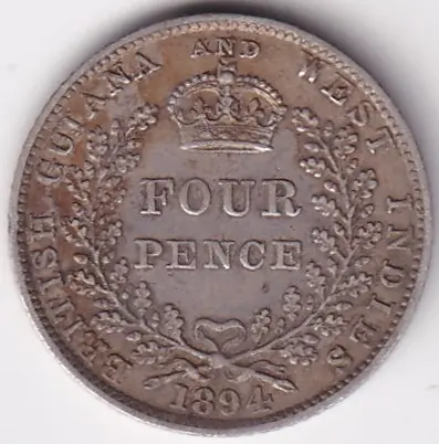 Four Pence of British Guyana and West Indies of 1894 Victoria SIlver Coin