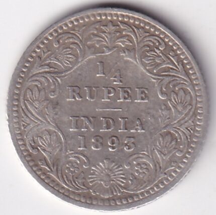 Silver Quarter Rupee of 1893 of Victoria Empress Coin