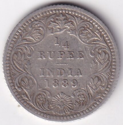 Silver Quarter Rupee of 1889 of Victoria Empress Coin