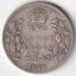 British 2 Annas King Edward VII 1907 Silver Coin