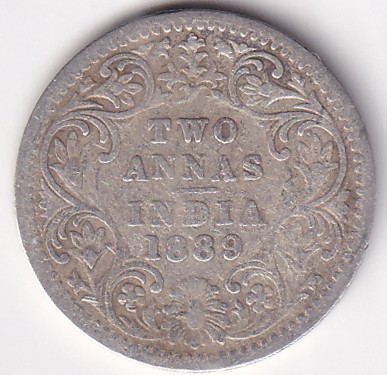 Two Annas of 1889 of Victoria Empress Silver Coin