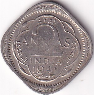 Calcutta Mint 2 Annas 1941 Copper Nickel Coin