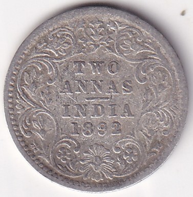 Two Annas of 1892 of Victoria Empress Silver Coin