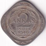 Calcutta Mint 2 Annas 1946 Copper Nickel Coin