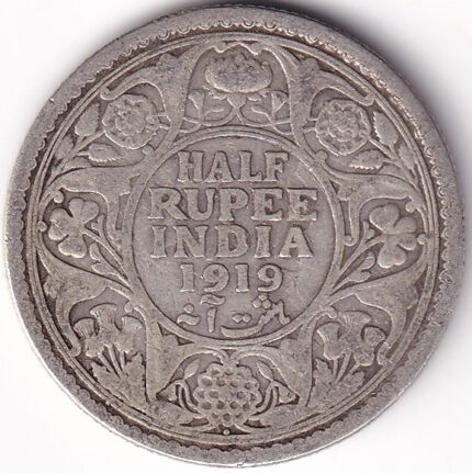 Silver 1919 Half Rupee Bombay Mint of British India Coin