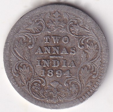 Two Annas of 1894 of Victoria Empress Silver Coin