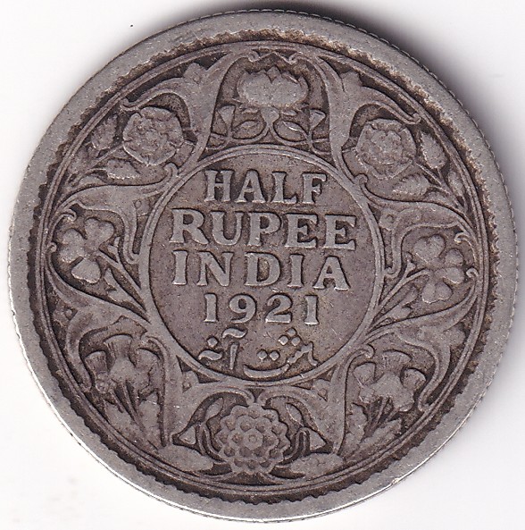 IMG_0031 Half Rupee 1921 King George V of British India Silver Coin - Image 1