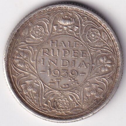 Calcutta Mint 1939 Half Rupee King George VI Silver Coin