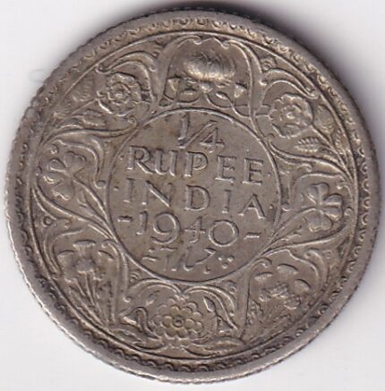 Silver 1/4 Rupee 1940 King George VI Calcutta Mint Coin