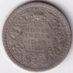 Silver 1/4 Rupee 1942 King George VI Calcutta Mint Coin
