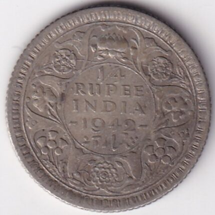 Silver 1/4 Rupee 1942 King George VI Calcutta Mint Coin