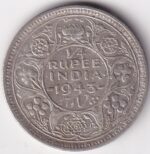 Silver 1/4 Rupee 1943 King George VI Lahore Mint Coin