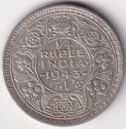 Silver 1/4 Rupee 1943 King George VI Lahore Mint Coin